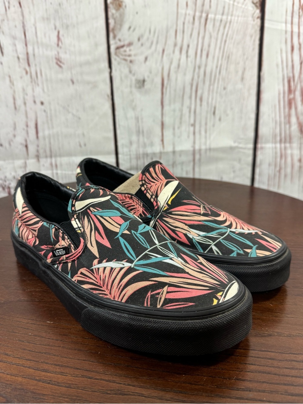 Vans Off The Wall Black Slip-On Sneakers  Floral Leaf Farm Rio appeal Print 7